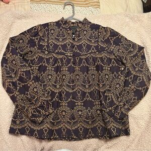Johnny Was Elora Eyelet Blouse chic purple and gold size medium 100% cotton